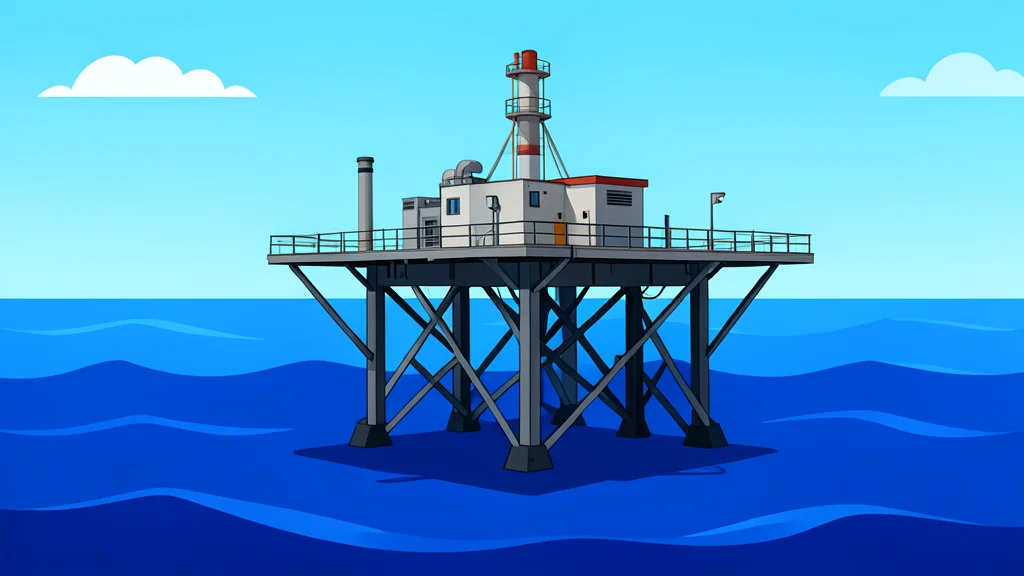 An offshore oil platform standing in the deep blue ocean