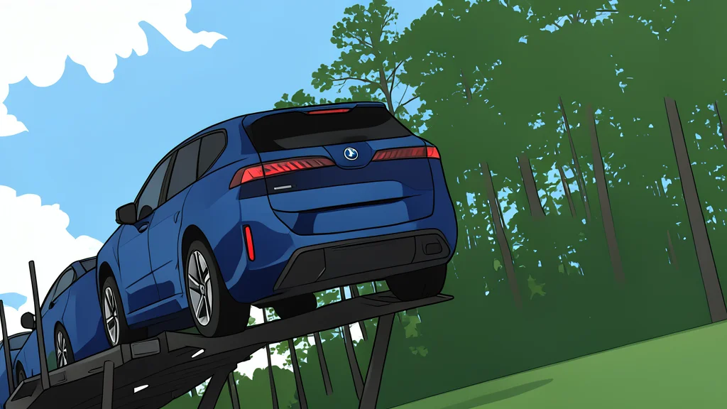 A modern electric SUV parked on smooth asphalt next to a large industrial charging station with a coiled cable.