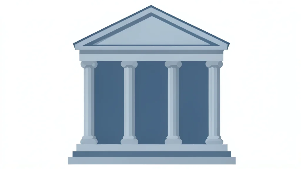 A classical bank facade with tall columns standing against a neutral background.