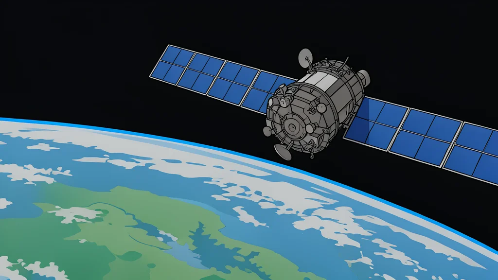 A satellite orbiting above a blue planet