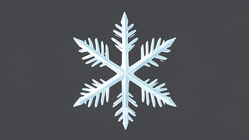 A stylized snowflake crystal resting on a smooth, reflective surface