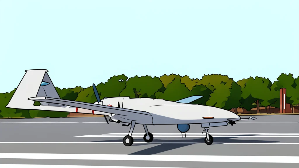 A small unmanned aerial vehicle hovering over a dry, mountainous landscape