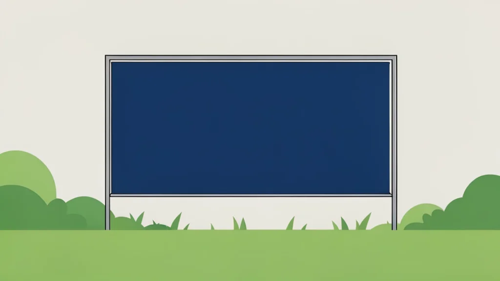 A large, flat panel of dark blue glass resting on a metal frame in a field