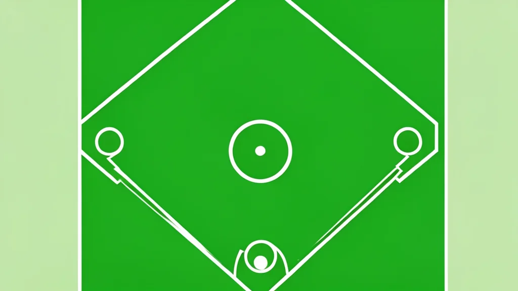 A baseball diamond with white chalk lines on green grass