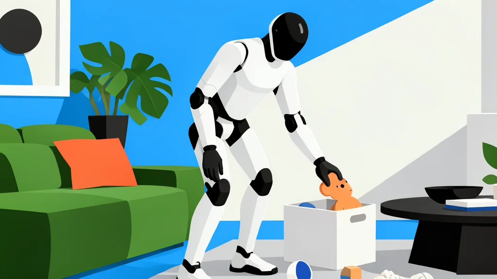 A bipedal humanoid robot standing in a living room