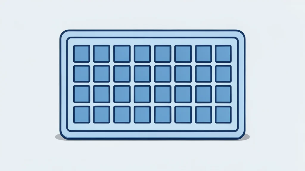 A close-up view of a rectangular silicon wafer with a grid of square chips, resting on a clean laboratory surface.