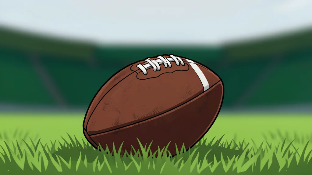 A green and gold football helmet resting on a grassy field