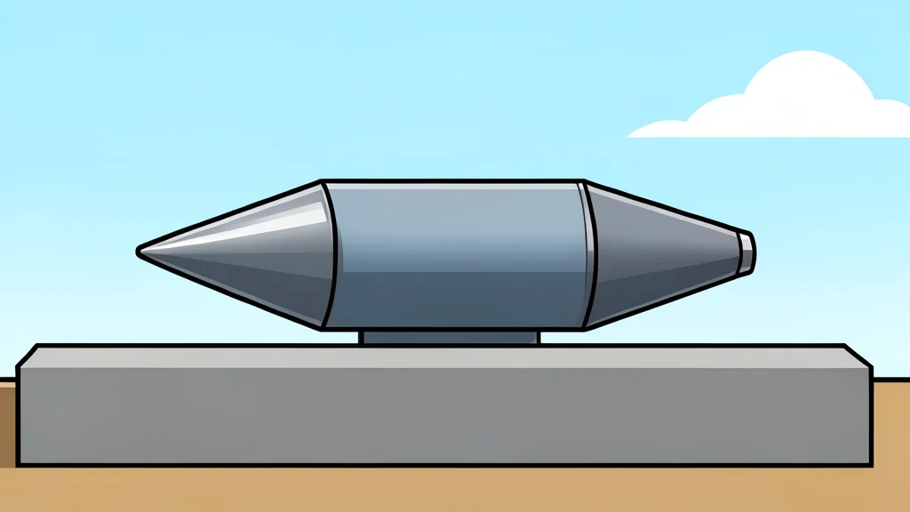 A sleek, cylindrical missile with a pointed nose cone resting on a concrete launch pad