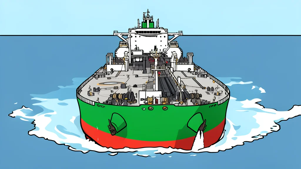 A large industrial oil tanker ship floating on calm dark water