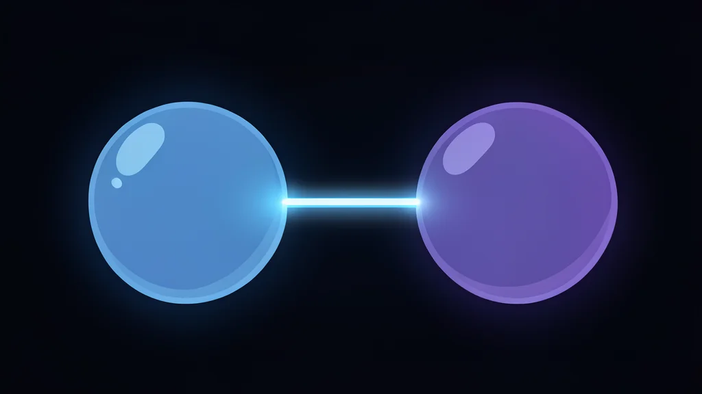 Two stylized spheres connected by a thin, glowing bridge over a dark void
