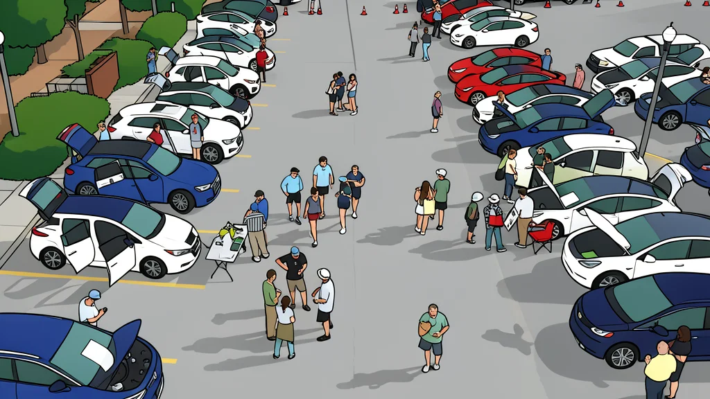 A row of modern electric vehicles parked in a sunny public square with charging cables connected to their ports