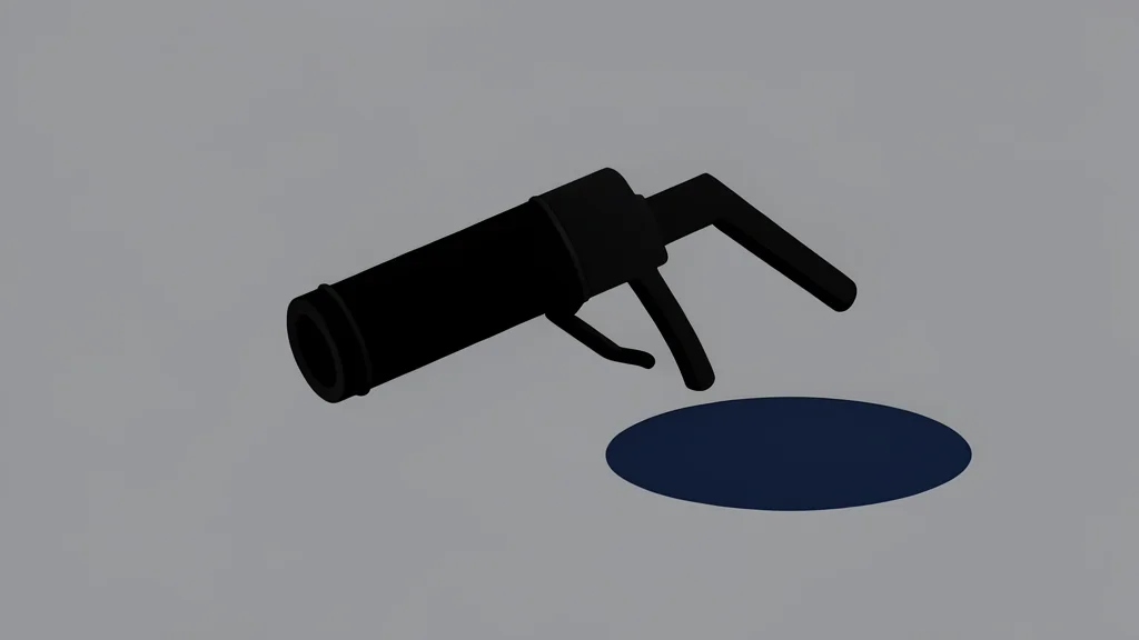 A fuel pump nozzle lying on a concrete surface next to a small puddle of liquid.