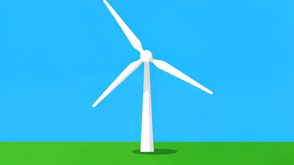 A single white wind turbine standing in a green grassy field under a clear blue sky