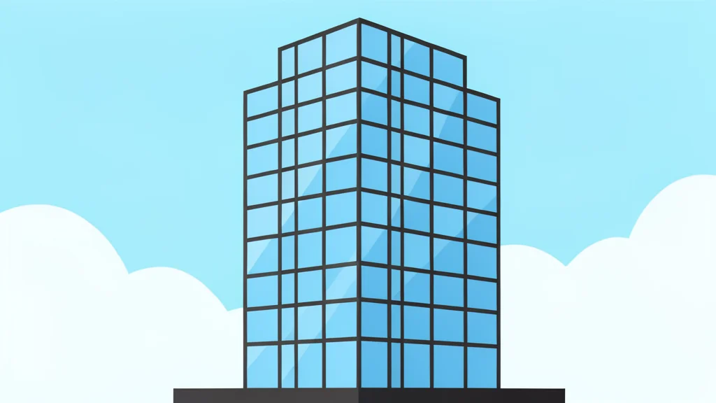 A modern glass skyscraper with a grid-like facade reflecting the sky