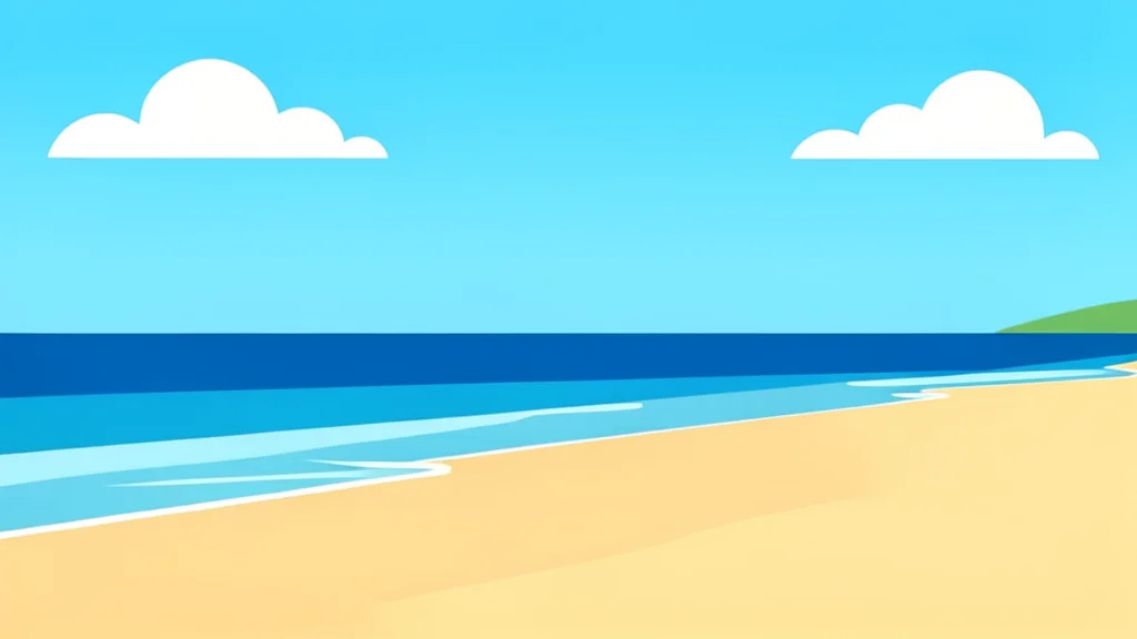 A sandy beach shoreline meeting the sea under a bright sky