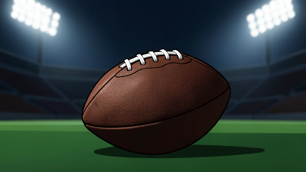 A green football field with white yard lines under bright stadium floodlights
