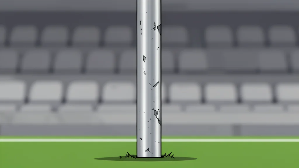 A flat-vector illustration of a green football field with white yard lines and goalposts in the distance, emphasizing the empty space and the path of travel.