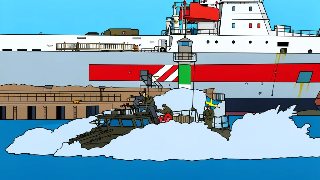 A rocky Baltic island surrounded by shallow blue water and small naval vessels