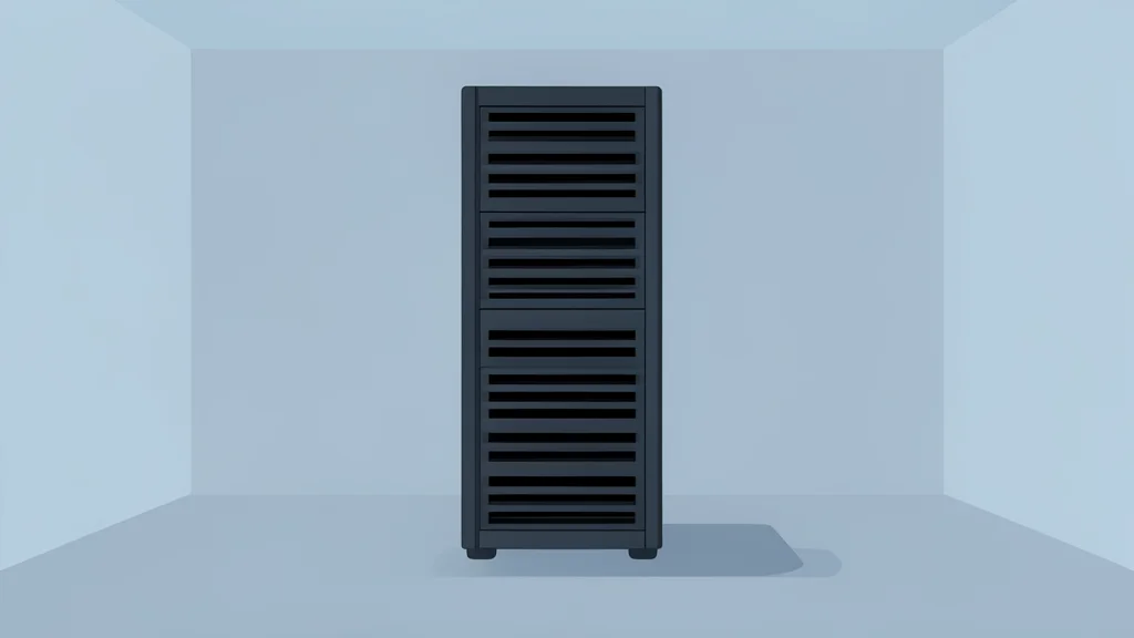 A tall, isolated server rack standing in a minimalist data center environment.