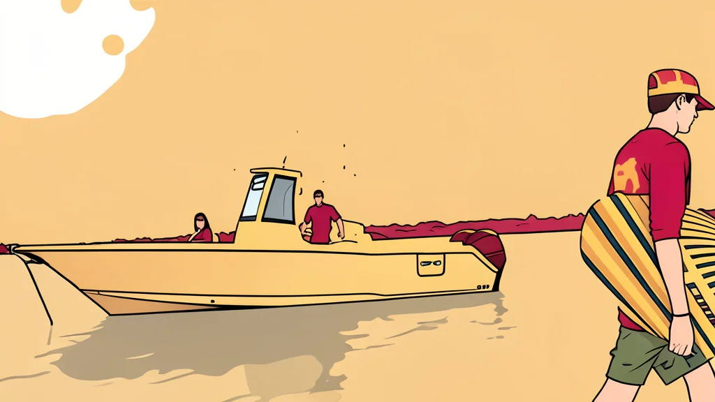 A row of parked cars and a boat docked at a marina