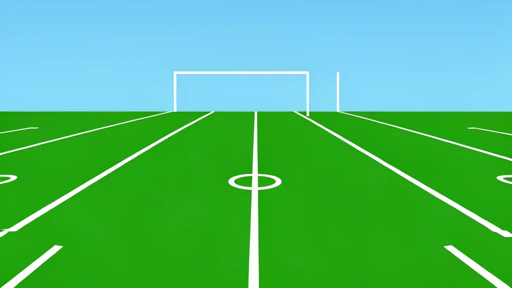 A flat-vector illustration of a green football field with white yard lines and distant goalposts.