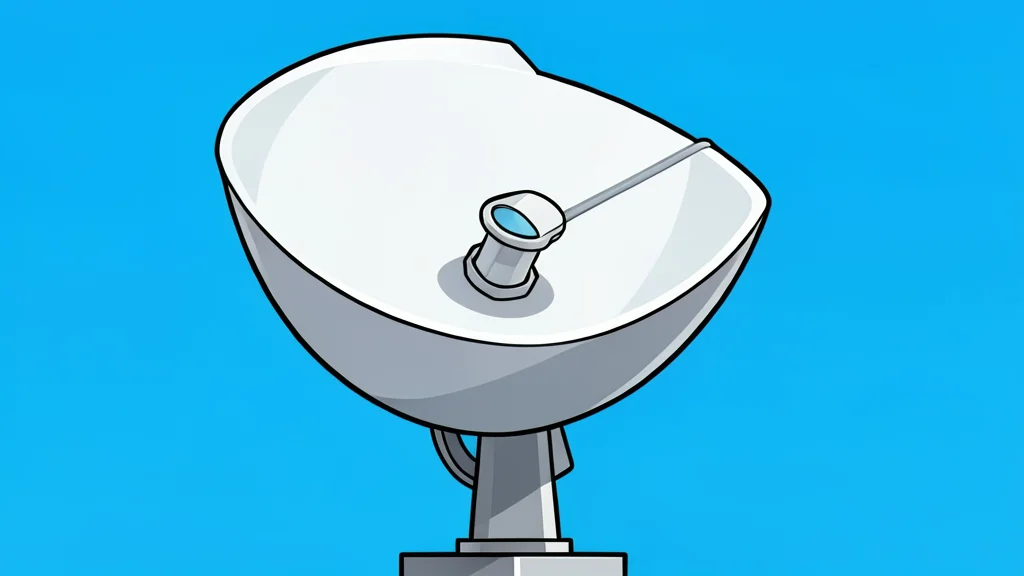 A large white radar dish rotating against a gradient blue sky