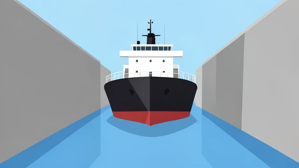 A large cargo ship navigating through a narrow canal lock