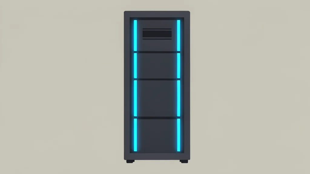 A sleek server rack with glowing blue lights