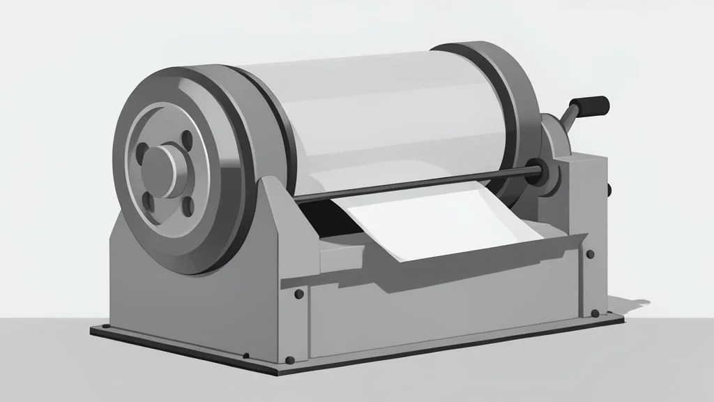 A large industrial rolling mill machine with heavy metal rollers and a sheet of aluminum passing through it