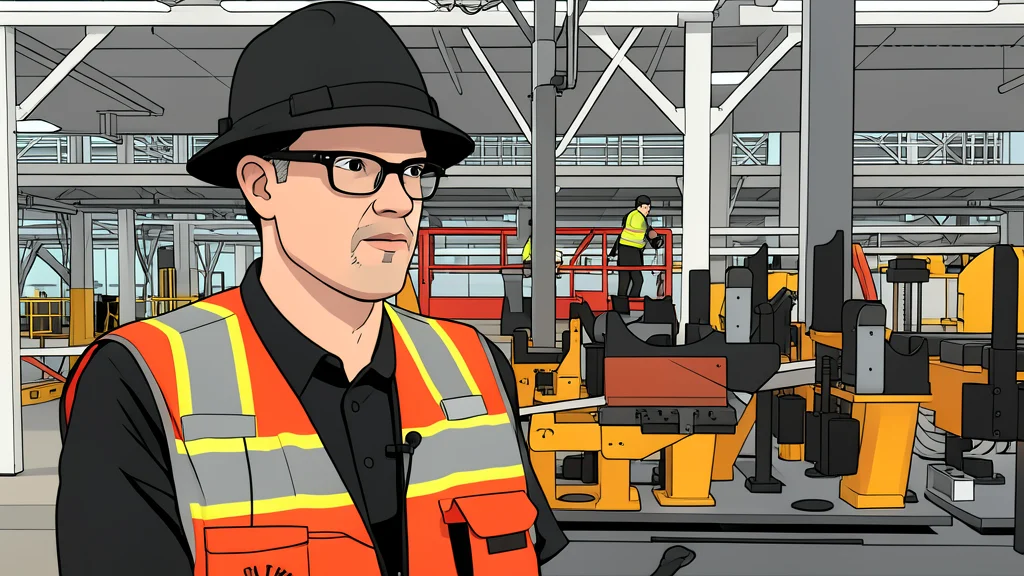 A large industrial factory interior with rows of robotic arms and a sleek, unpainted electric truck chassis on an assembly line.