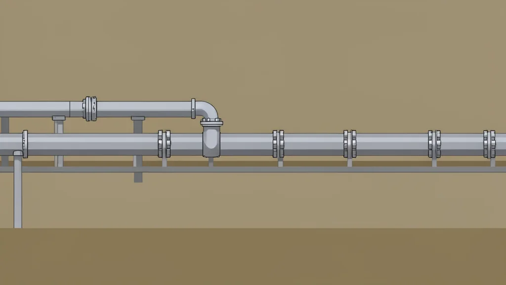 A large industrial pipeline network stretching across a flat landscape