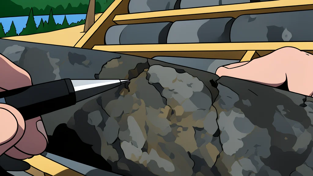A rough, unrefined nugget of yellow metal resting on a dark, textured rock surface
