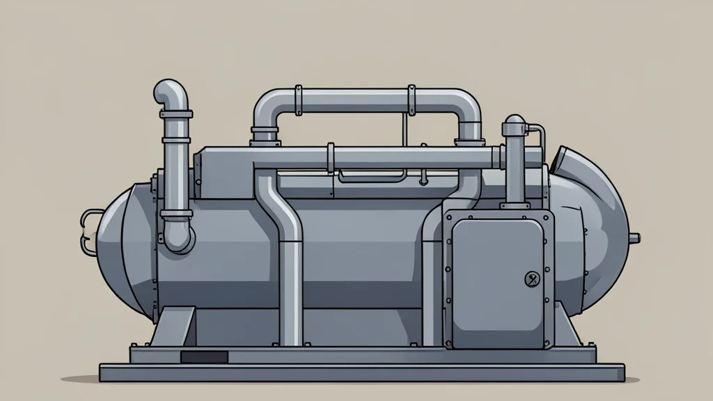 A large industrial compressor unit with metallic piping and heat exchangers