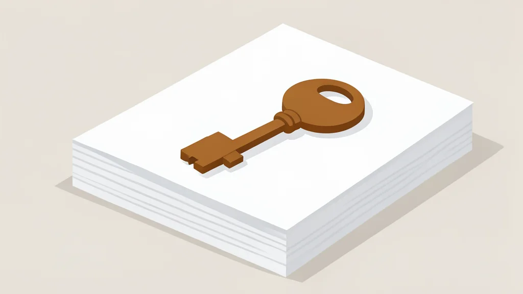A wooden house key resting on a stack of paper documents