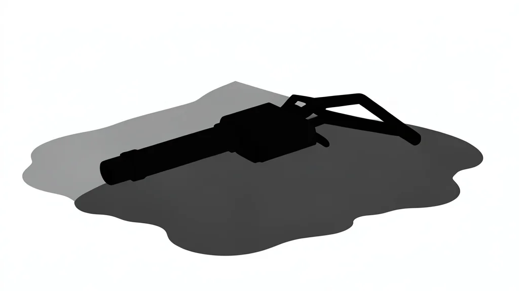 A fuel pump nozzle resting on a concrete surface next to a puddle of spilled liquid