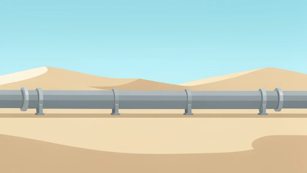 A large industrial oil pipeline stretching across a desert landscape