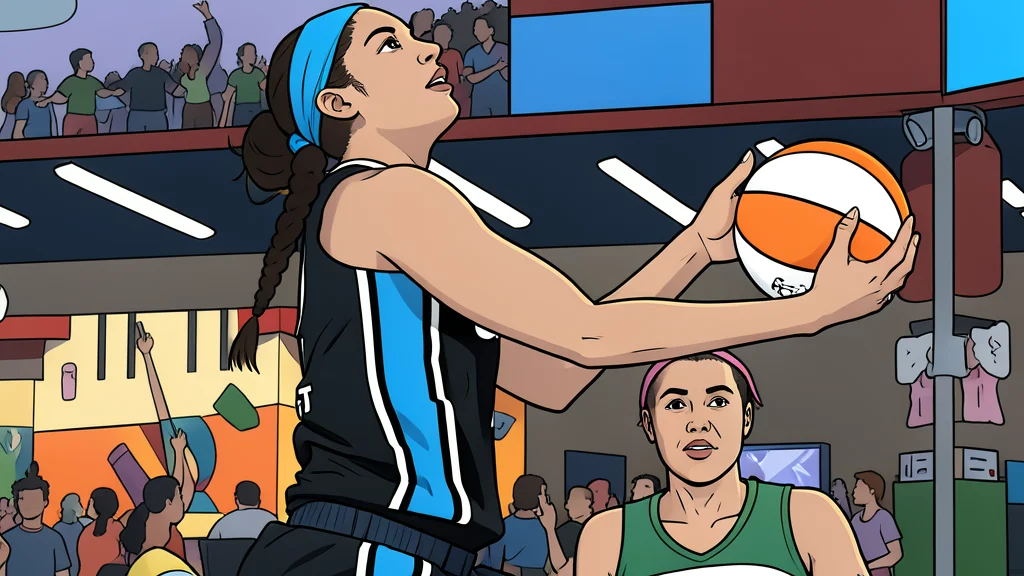 A polished basketball resting on a hardwood court floor