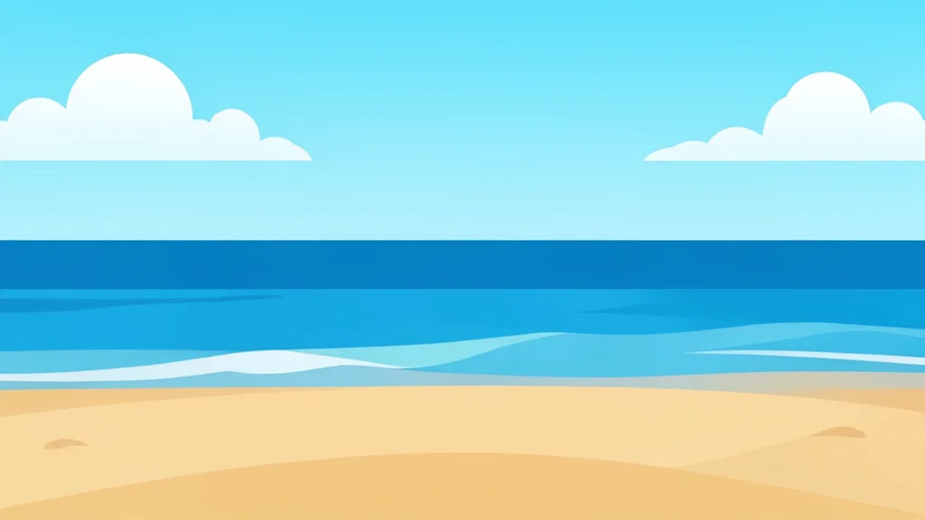 A sandy beach shoreline meeting the sea under a bright sky