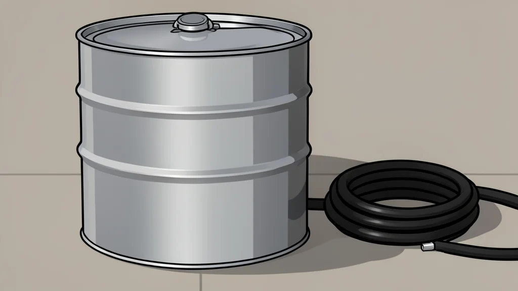 A large jet engine intake and a stack of aviation fuel drums