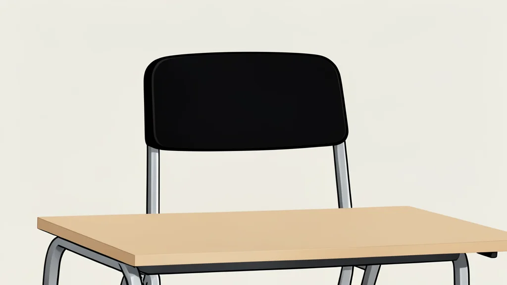 A wooden school desk with a closed laptop and a stack of textbooks