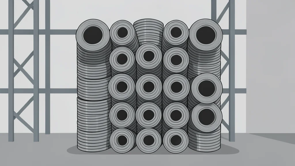 A stack of industrial steel coils in a warehouse