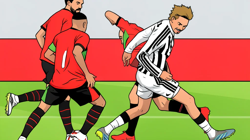 A flat vector illustration of a green football pitch with white boundary lines and a goal net in the background.