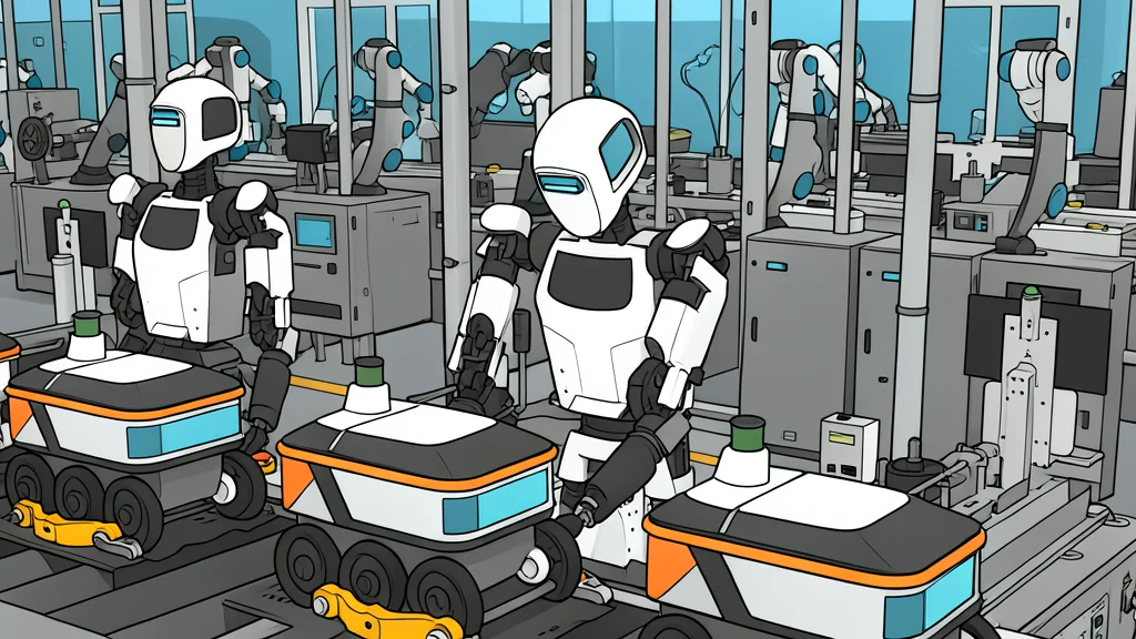 A sleek, bipedal humanoid robot standing in a clean, industrial warehouse aisle