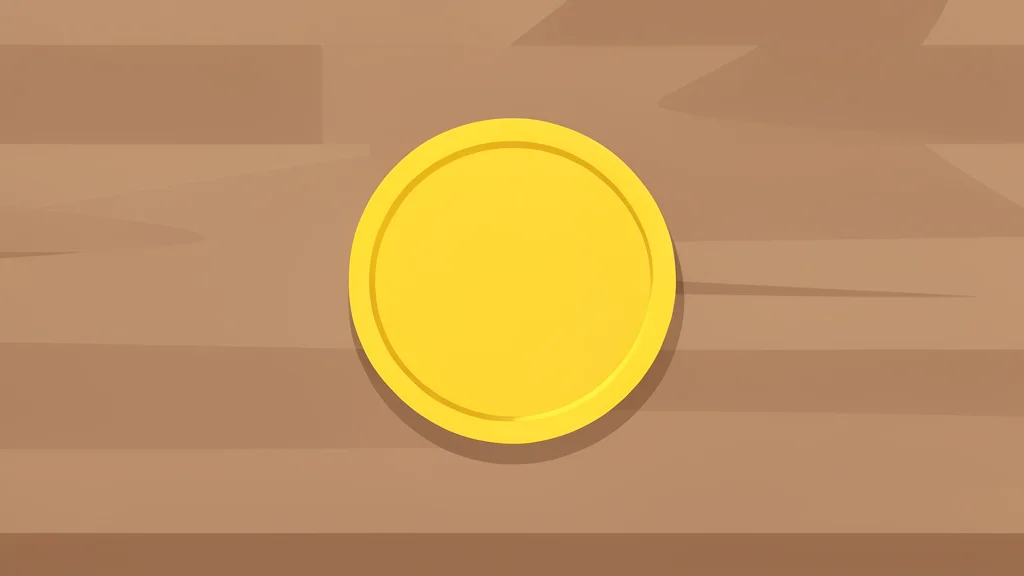 A single gold coin resting on a wooden desk surface