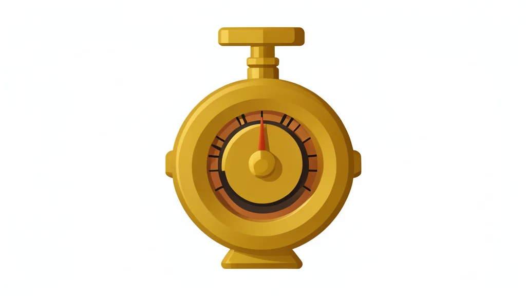 A detailed vector illustration of a brass water meter with a rotating dial mechanism.