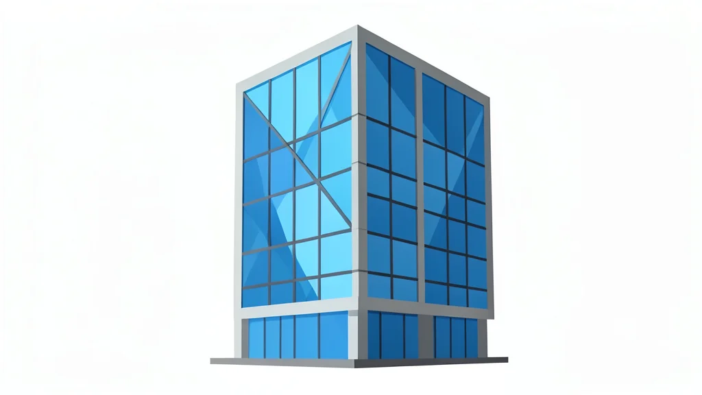 A modern glass office building with a geometric facade
