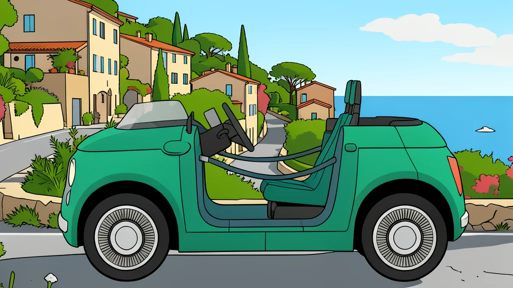 A small, retro-styled electric city car with a matte aquamarine finish parked on a cobblestone street.