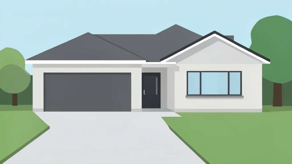 A modern suburban house exterior with a driveway and lawn