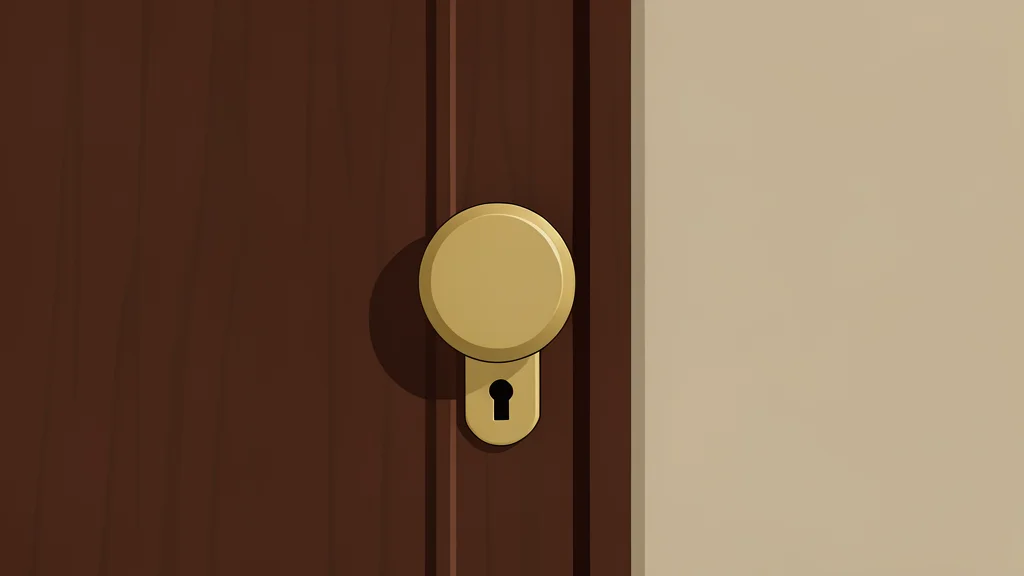 A single house key resting on a wooden table next to a closed book