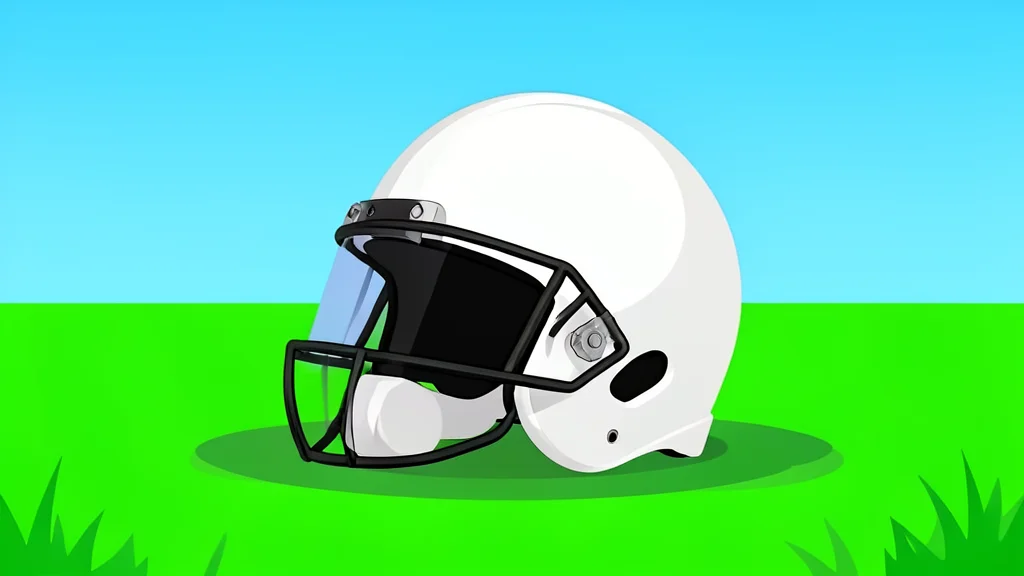 A football helmet resting on a grassy field